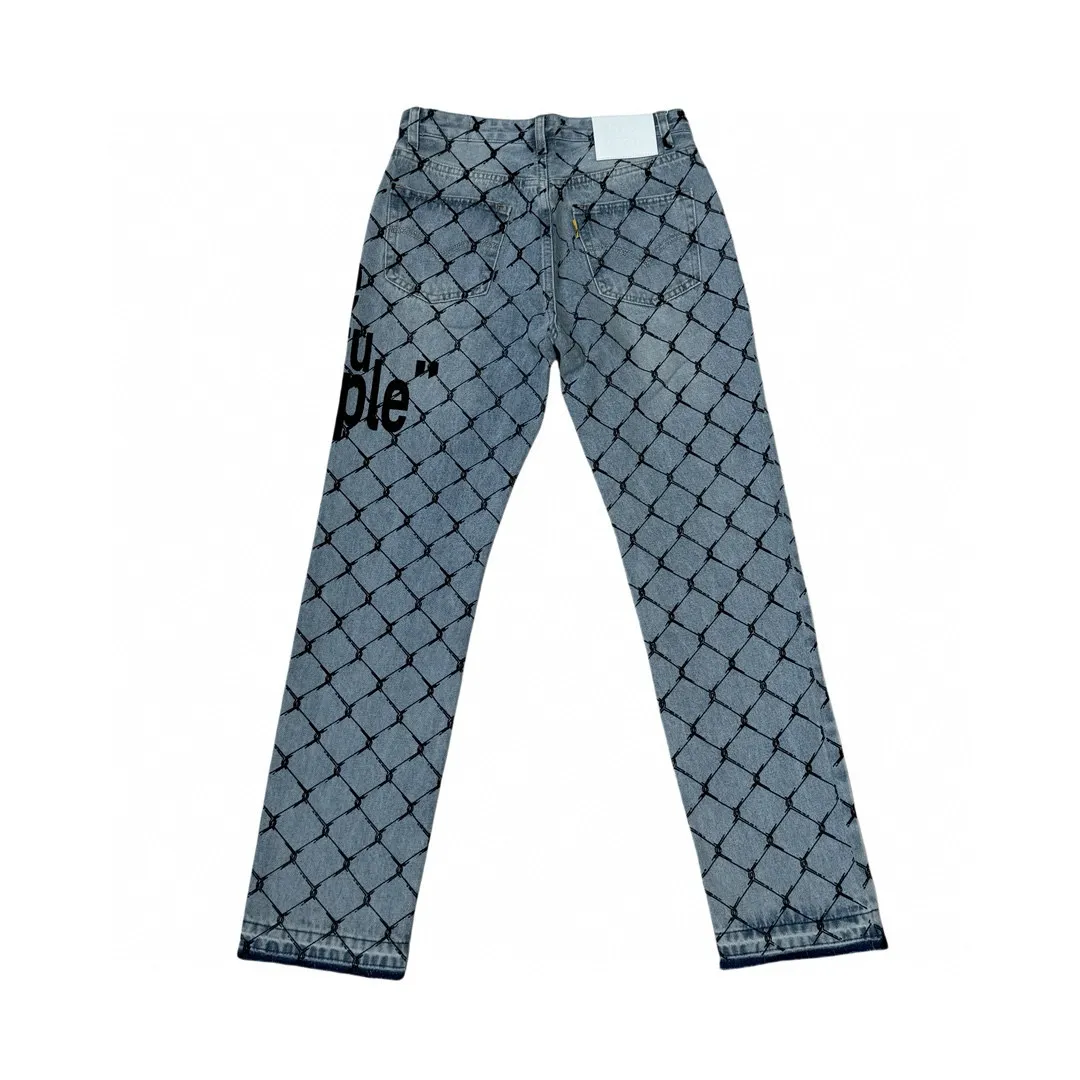 -Size upper body P240#G786 GALLERY DEPT. Steel mesh letter printed slim jeans jeans casual group trendy American slim men's and women's trousers Color: blue Size: S-XXL (corresponding to 28-36)